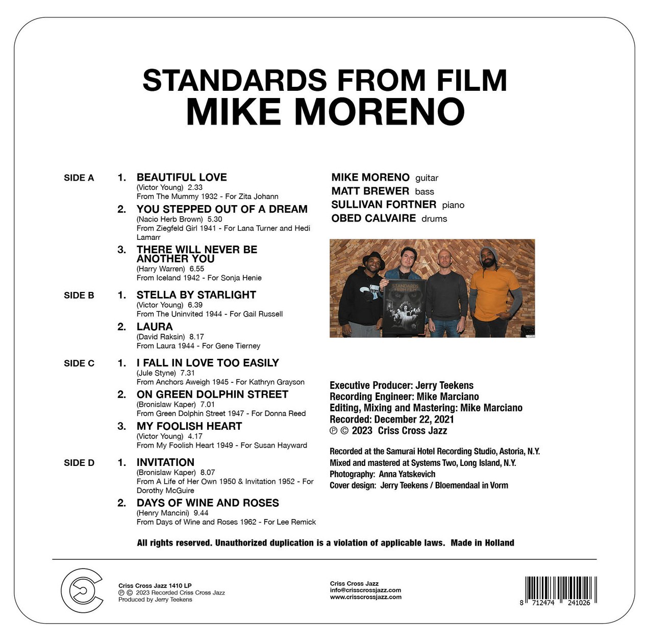 LP cover Mike Moreno - Standards from
film - Criss 1410